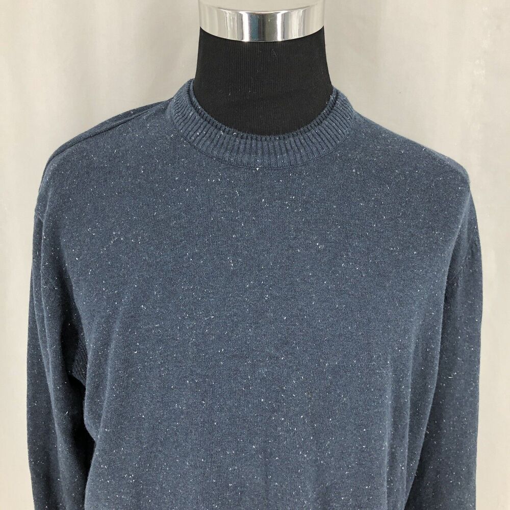 Prana Driggs Pullover Sweater Slim Speckled Navy Double Crew Neck XL